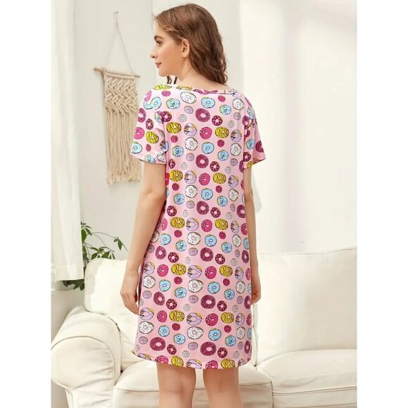 NEW Nightgown Donuts pink slumber party sleepover Sz 14-16 Stretchy NWOT - Picture 7 of 8